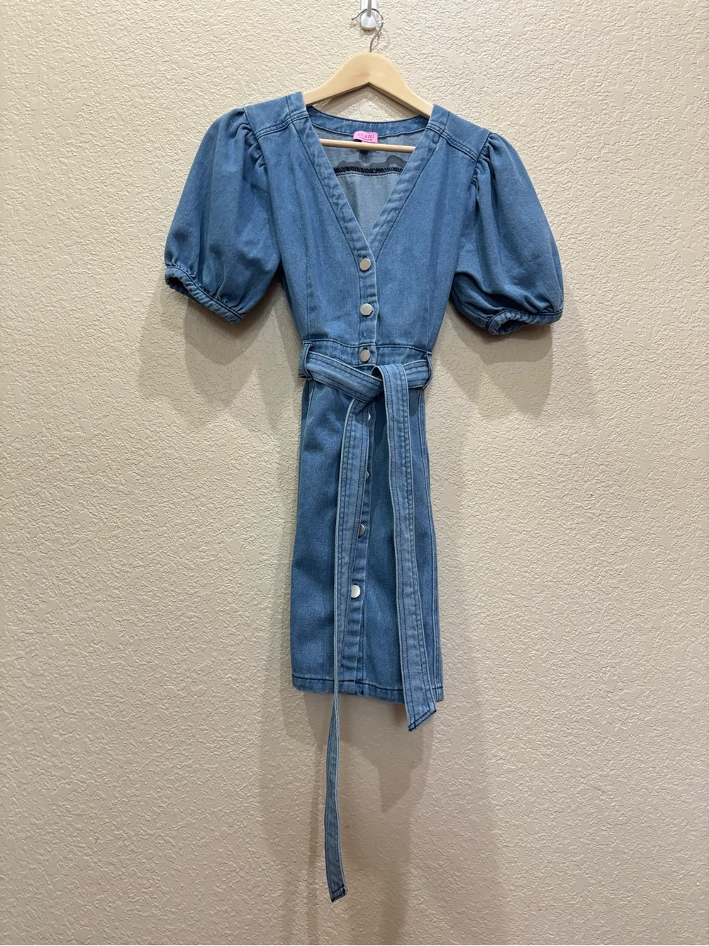 MIAMI for Francesca’s Puff Sleeve Denim Mini Dress Belted Small Coastal Cowgirl